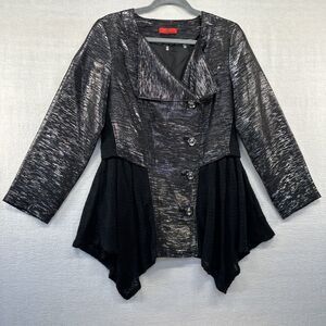 Firmiana Jacket Womens S Black Shimmer Whimsygoth Steam Asymmetrical Futuristic